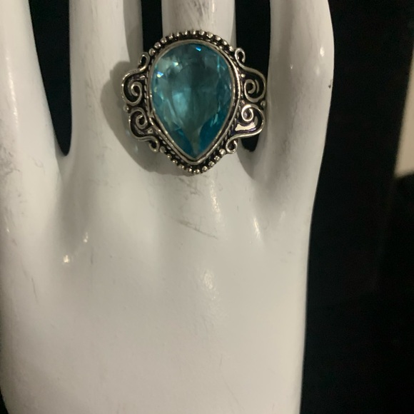 Jewelry - Aquamarine Ring 925 Sterling Silver Overlay.  Boho Style Size 7.
